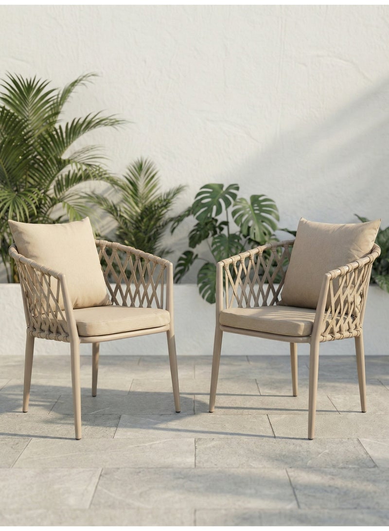 صن رايز طقم كراسي خارجية قطعتين من الألمنيوم، كراسي بذراعين بحبل منسوج مع وسائد، للشرفة والتراس والحديقة - Image 1